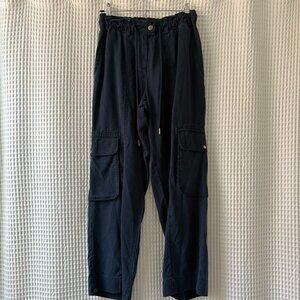 Quince Vintage Wash Tencel Drawstring Cargo Pants midnight blue women's small